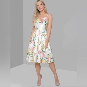 Chi Chi London Brittanie Floral Tea Length Dress